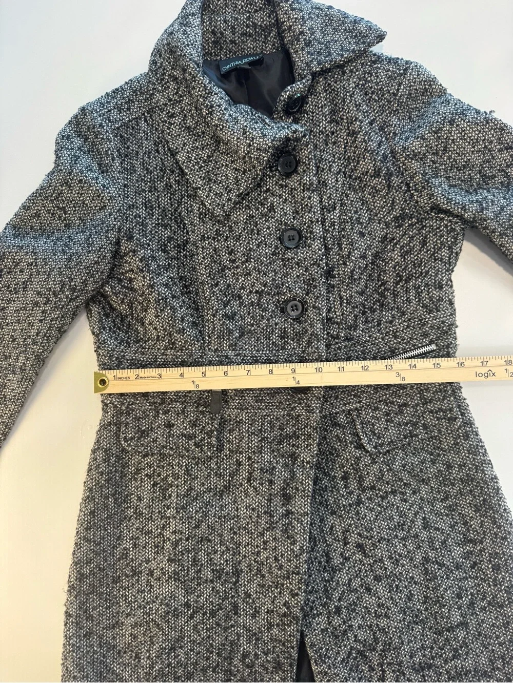 Cynthia Rowley Black & White Tweed Pea Coat with Zip Accents - Picture 7 of 8